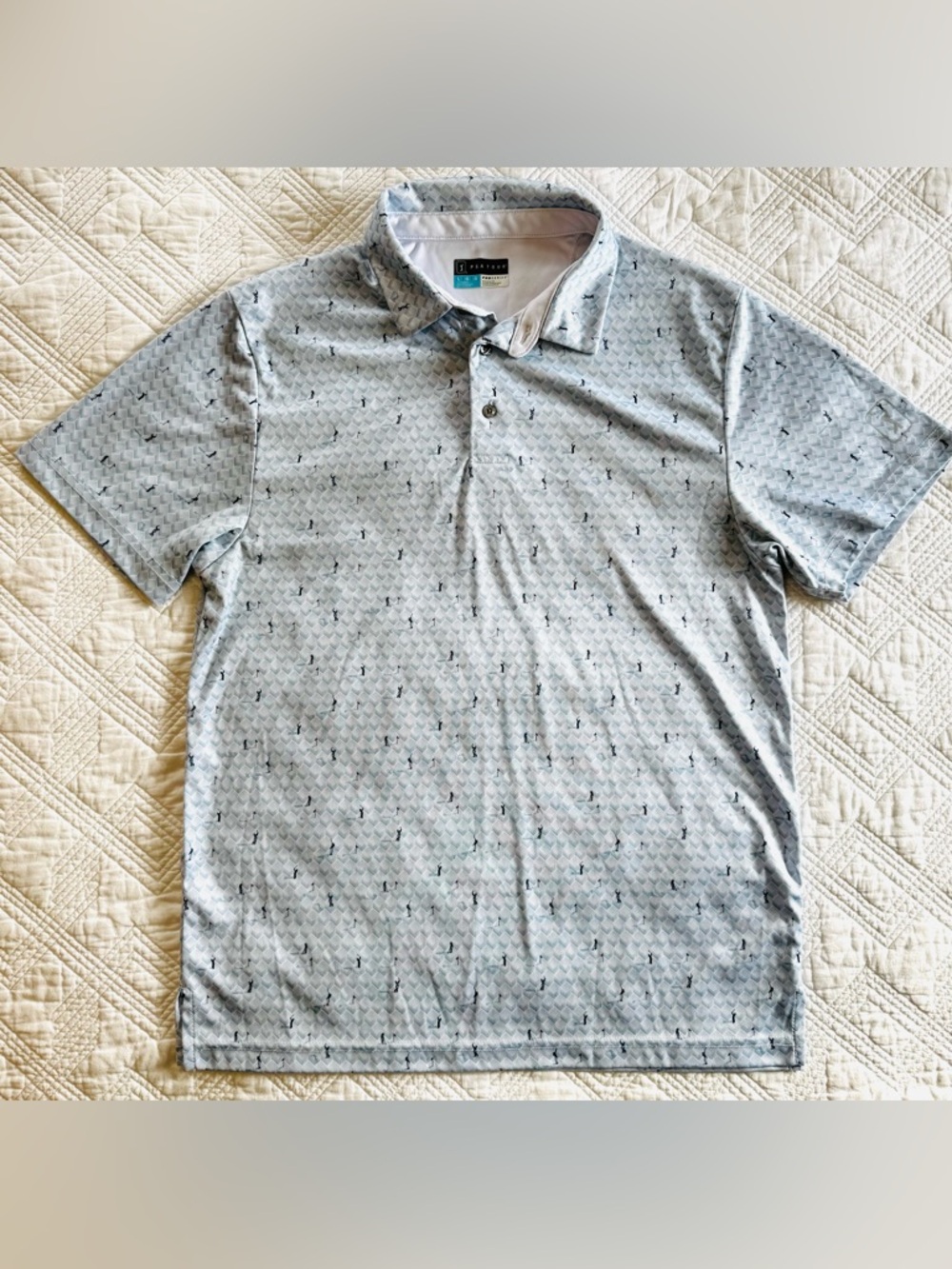 PGA TOUR Pro Series Polo Men’s L Blue Golfer Flag Print Performance Short Sleeve
